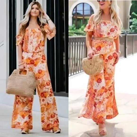 Free People Carmen Off-the-Shoulder Jumpsuit in Golden Gate - Picture 1 of 7